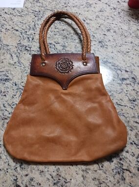 Vintage 60's Hand Tooled Leather Top Handle OOAK Bag
